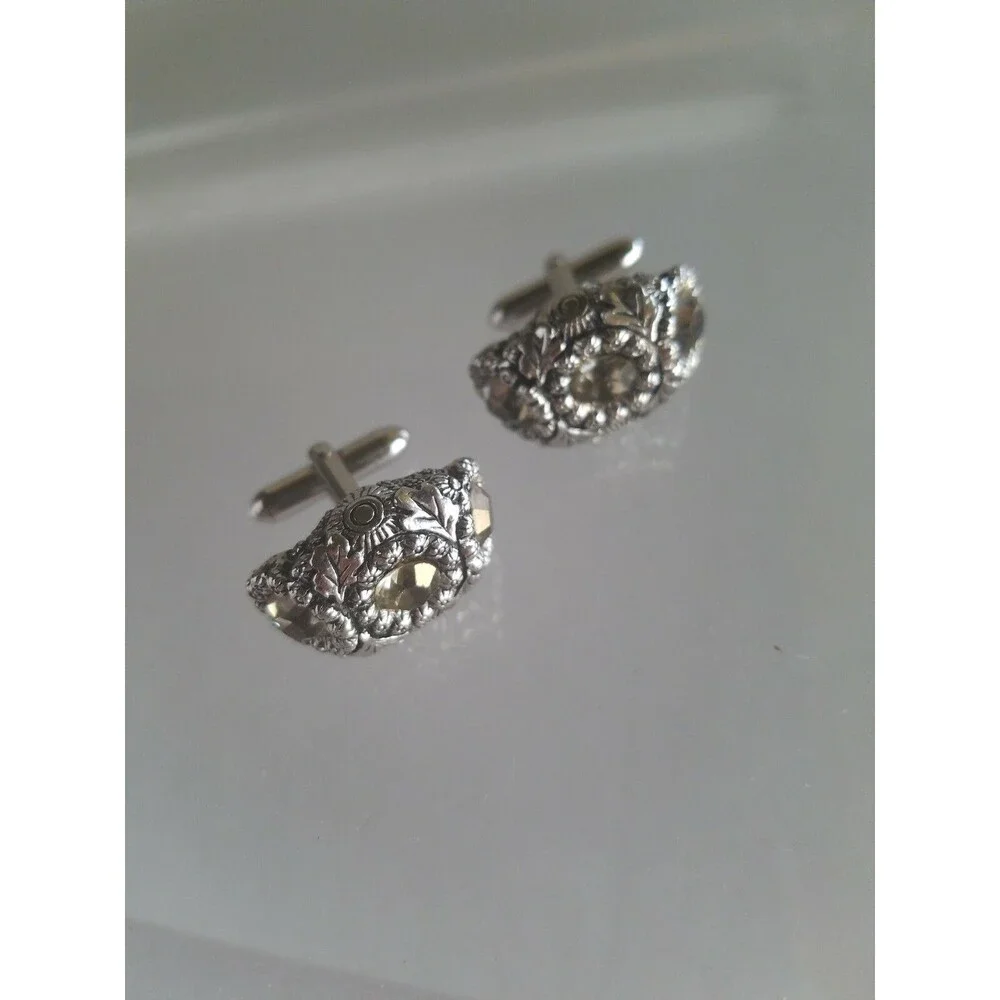 RARE VINTAGE CLEAR CRYSTAL CUFFLINKS SILVER TONE MENS JEWELRY UNSIGNED